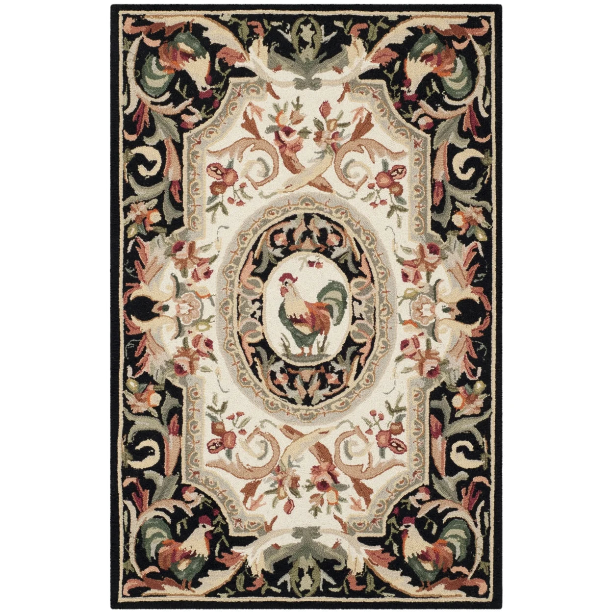 Ivory/Black Wool Novelty Area Rug S3415