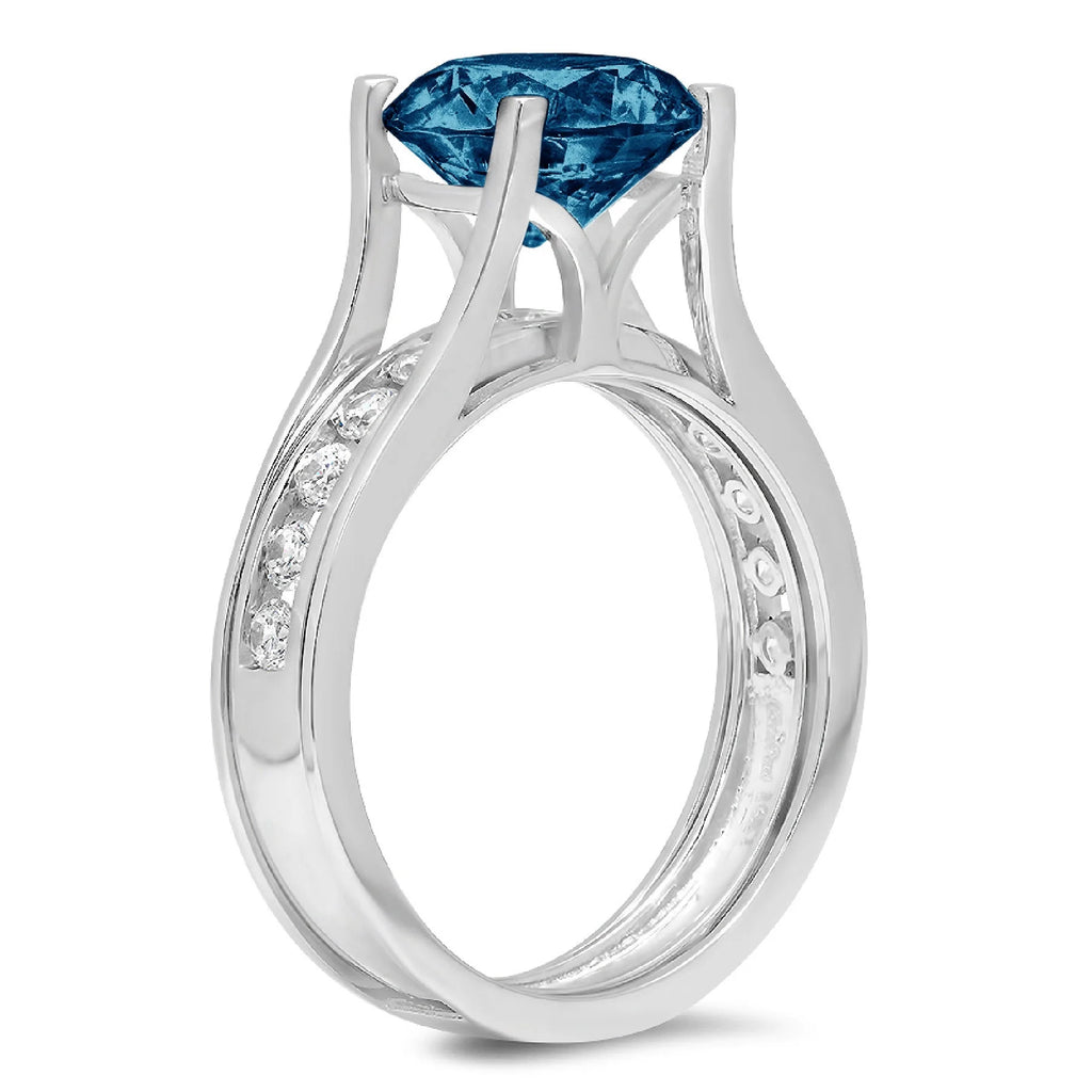 14k White Gold London Blue Topaz Ring Size 8 I528