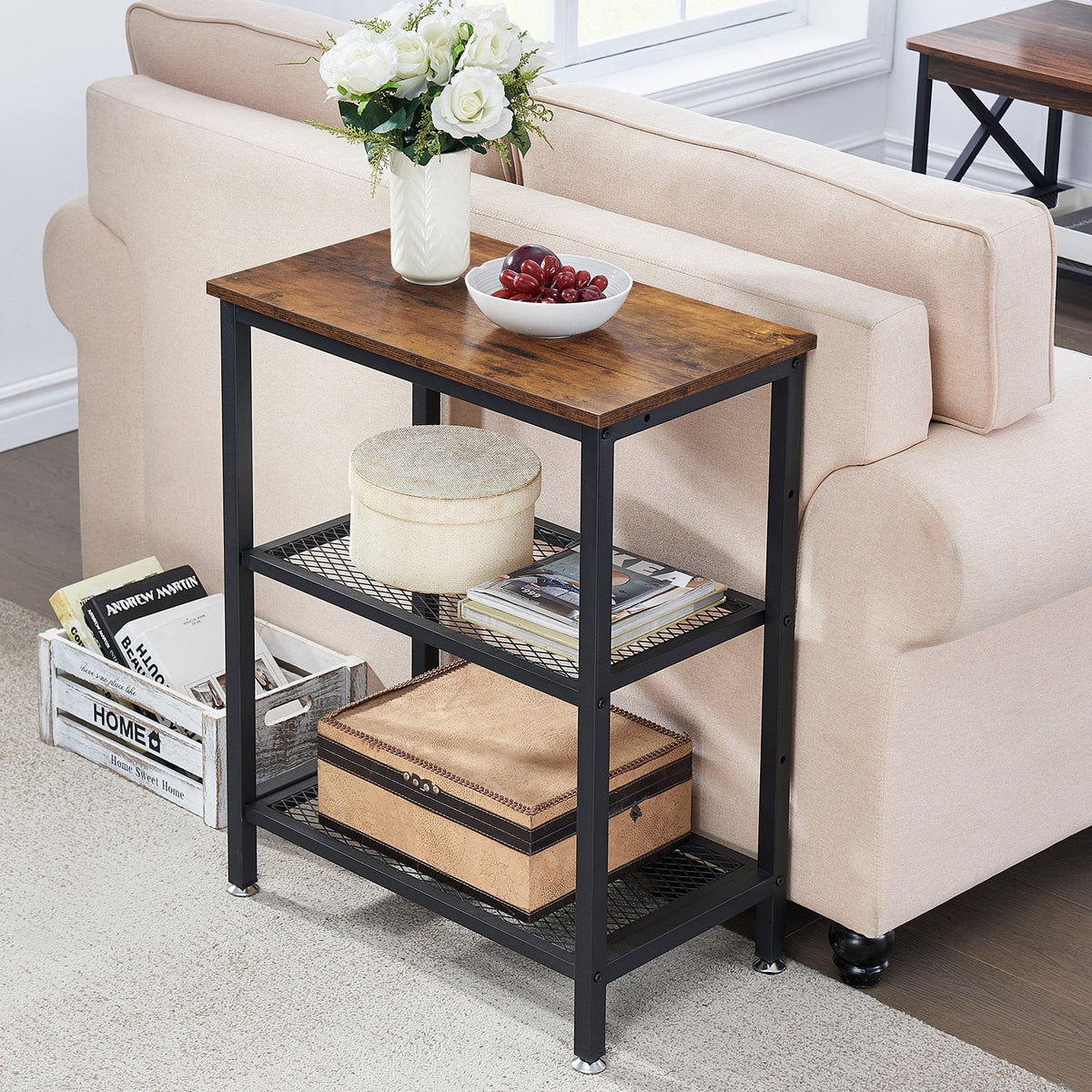 Brown 3-Tier Open Shelves Nightstand, Set of 2 F851793