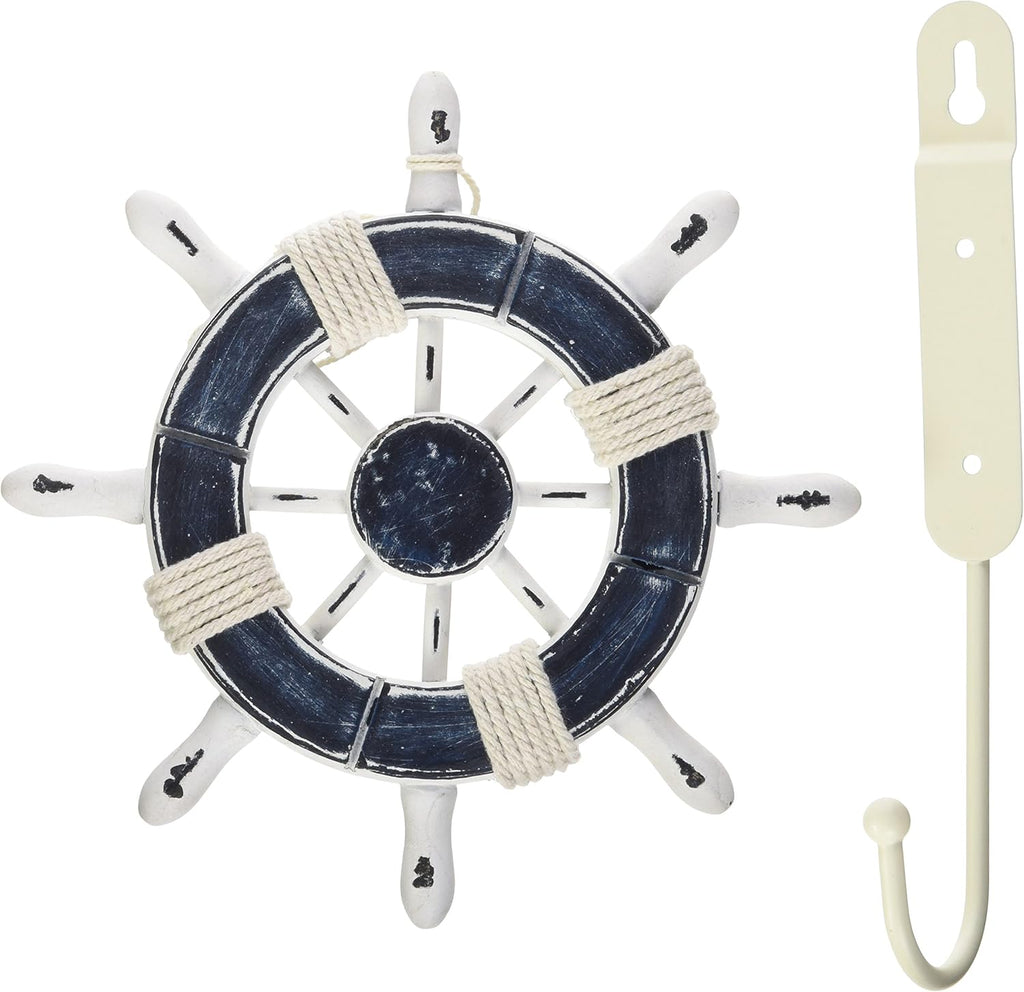 Rustic White Decorative Ship Wheel with Anchor 18 D178