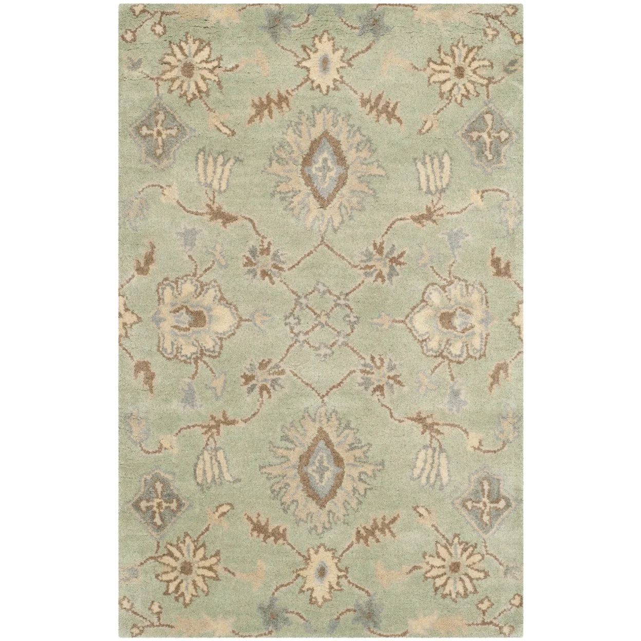 Floral Wool Area Rug, Light Green, 7' x 7' Square J327274