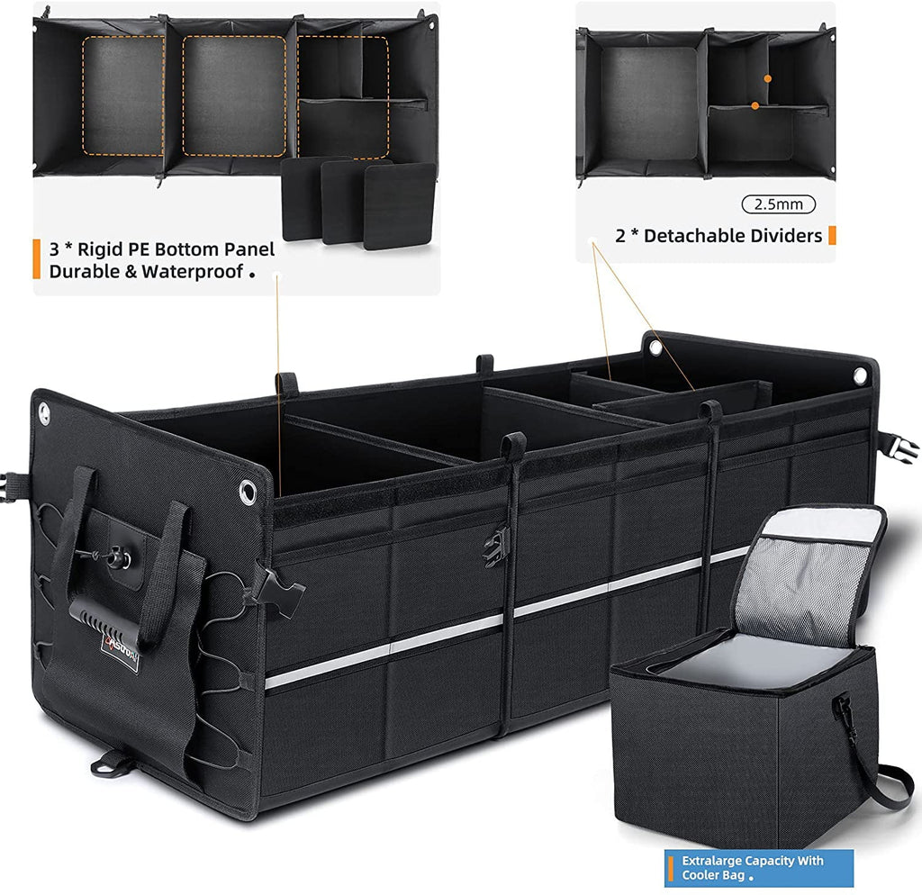 Black Collapsible Car Trunk Organizer with Cooler Bag V51195