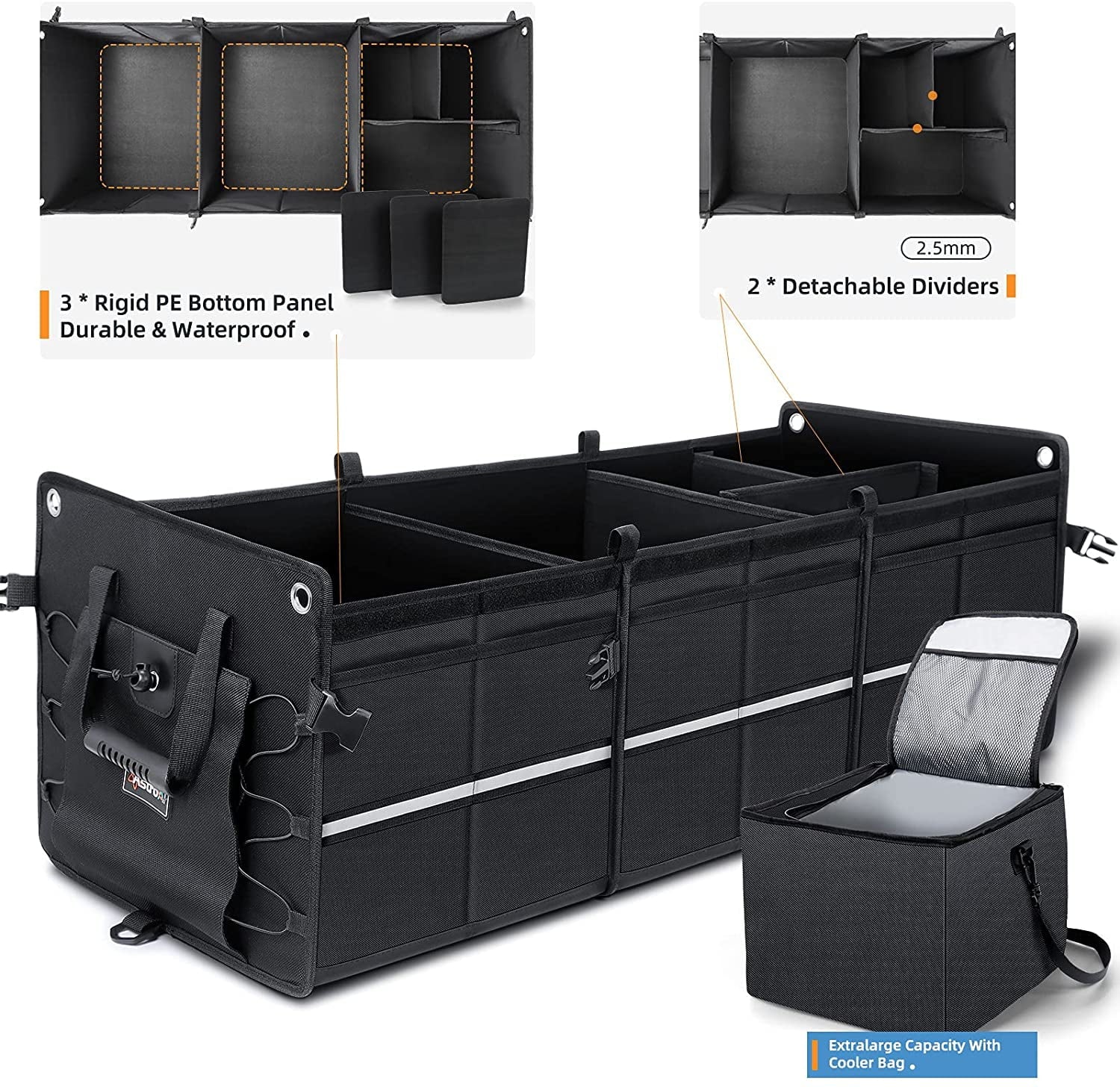 Black Collapsible Car Trunk Organizer with Cooler Bag V51195