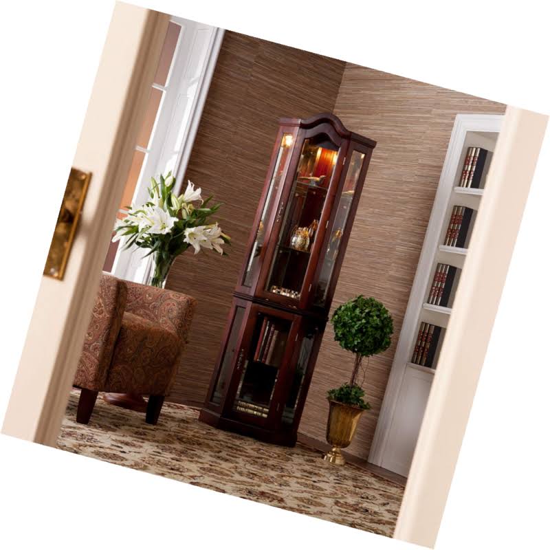 Lighted Corner Curio Cabinet Mahogany V41023