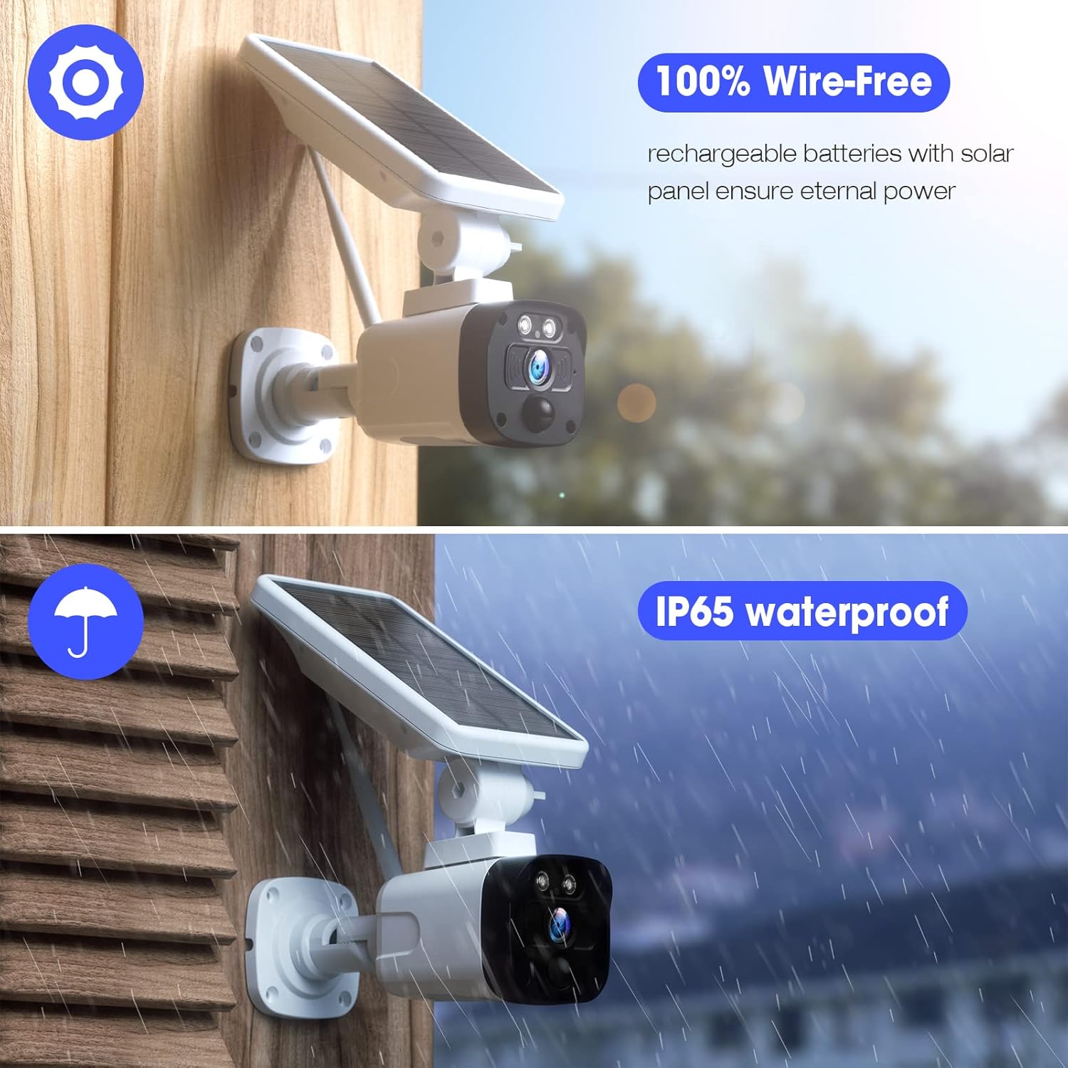 3MP Solar Security Camera System Wireless Outdoor WiFi with 2-Way Audio Night Vision IP65 Waterproof (Includes Base Station & 3 Solar Cameras) P899