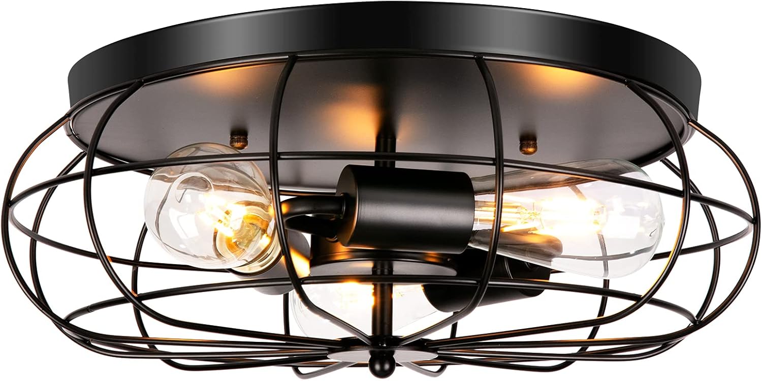 3 Pack Semi Flush Mount Ceiling Light, 3 Lights Metal Cage Light Fixture W901690