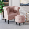 Petite Tufted Fabric Chair and Ottoman Set, Light Blue and Dark Brown J681421