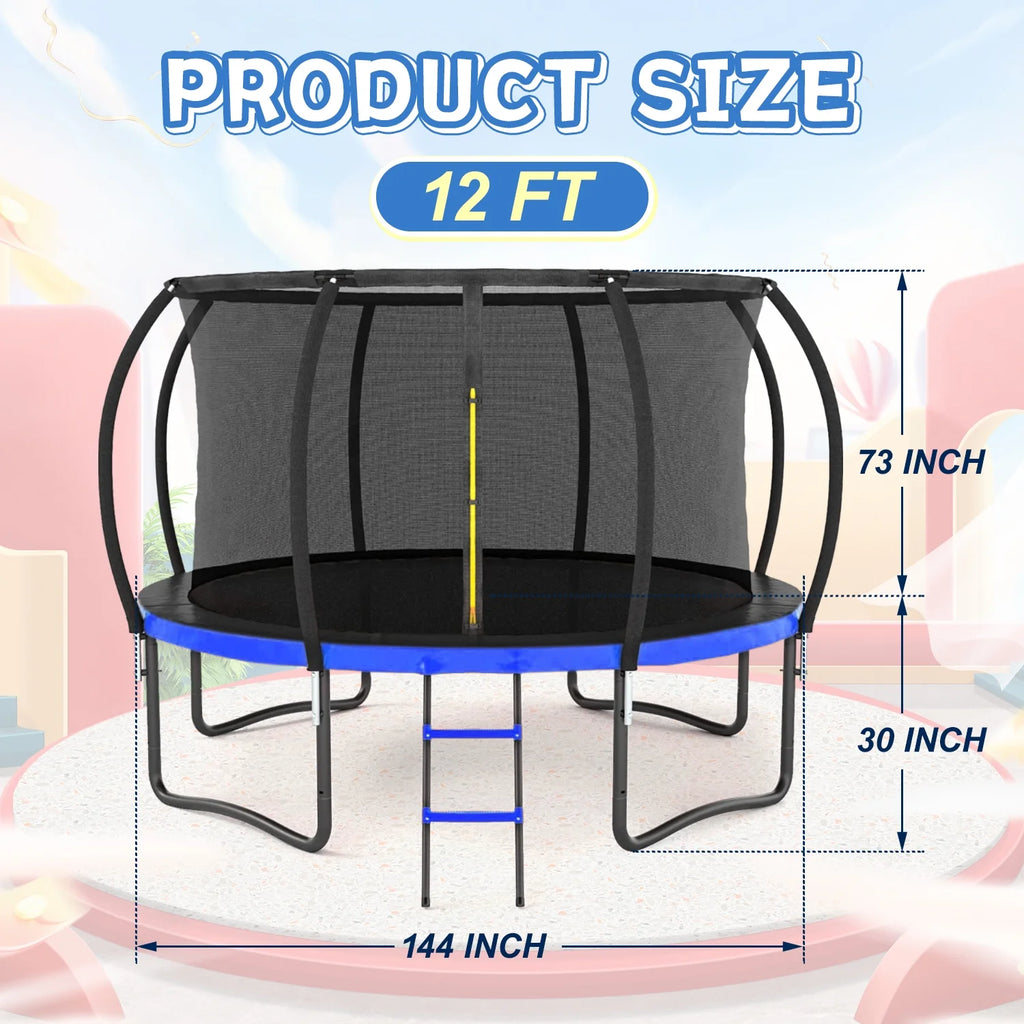 12 FT Outdoor Children's Trampoline with Safety Fence Net, Ladder, PVC Spring Cover Pad B13322