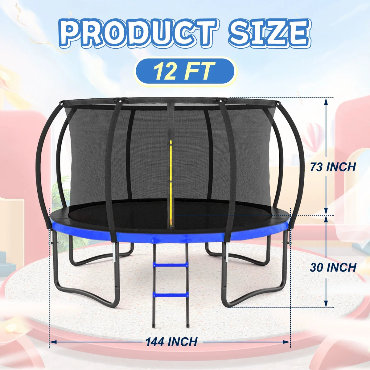 12 FT Outdoor Children's Trampoline with Safety Fence Net, Ladder, PVC Spring Cover Pad B13322