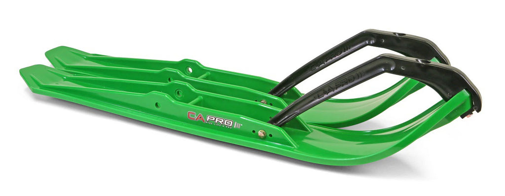 Green XPT Snowmobile Skis with 4" Round Bars Complete Kit R282695
