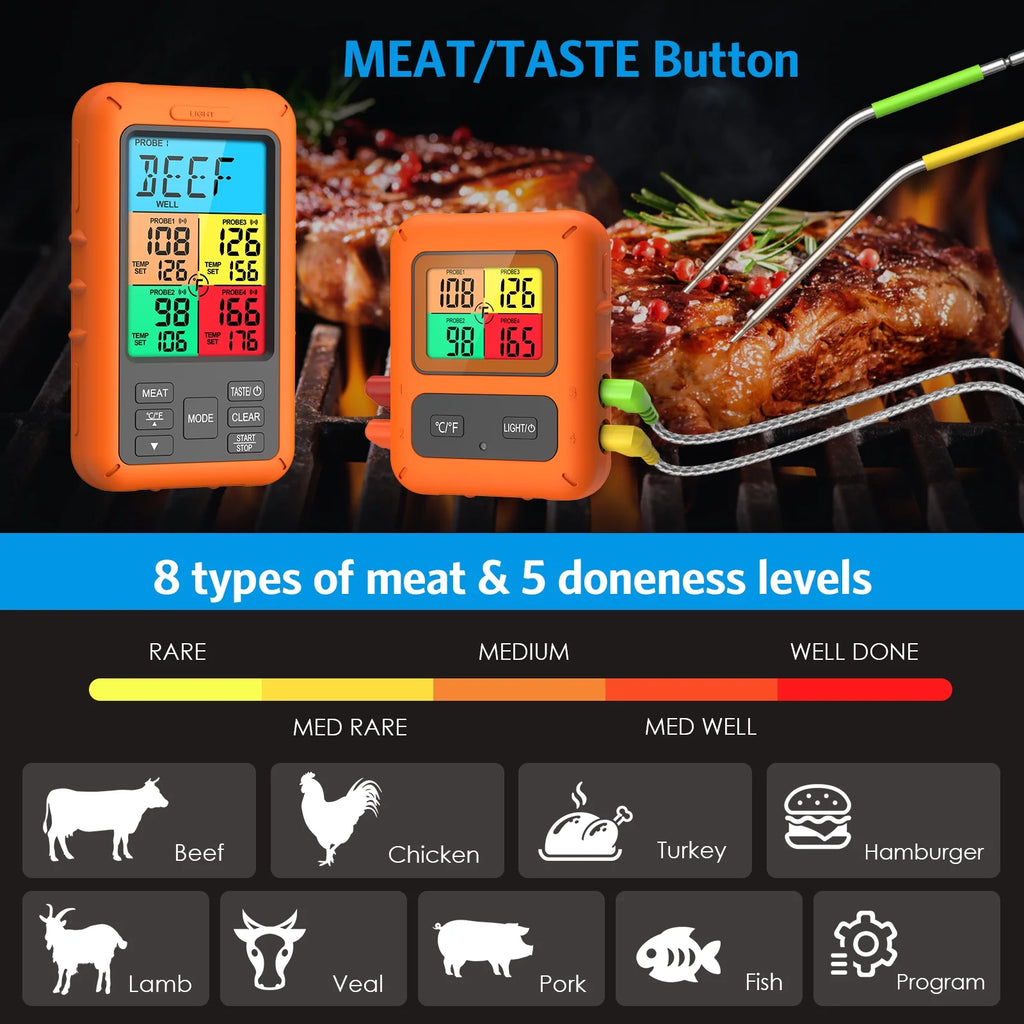 Wireless Meat Thermometer with 4 Meat Probes B864356