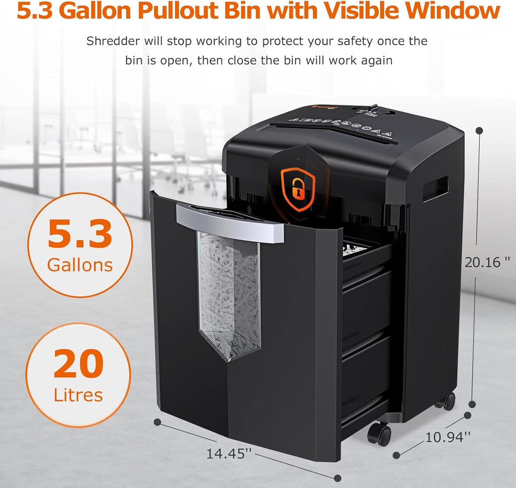 15 Sheet Cross Cut Paper Shredder with 4 Casters, 5.3 Gal Transparent Bin J377