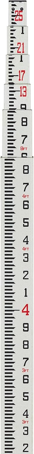 25-Foot Fiberglass Rectangular Leveling Rods, 4 Section Telescopic with Carrying Case U733994