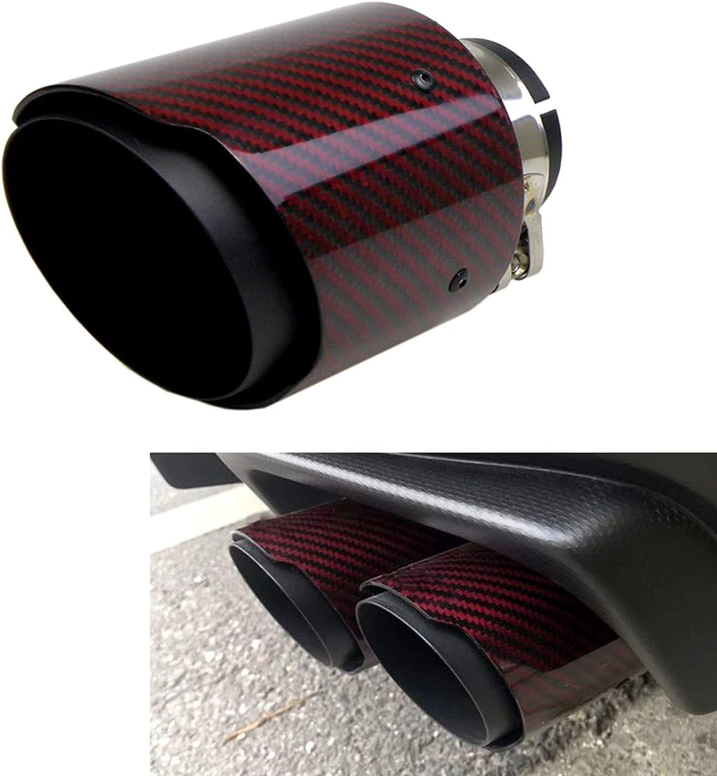 2.5 Inlet Exhaust Tip Muffler Stainless Steel and Glossy Carbon Fiber Car Tail Pipe, Outlet 89mm Pack of 2 U397