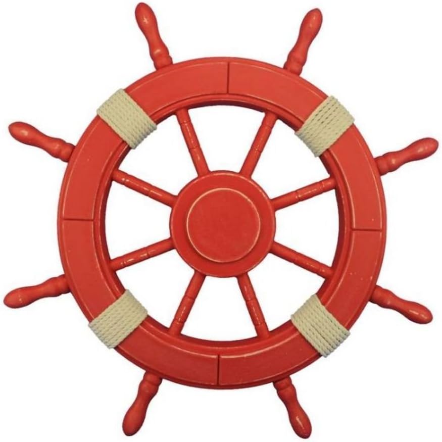 Rustic White Decorative Ship Wheel with Anchor 18 D178