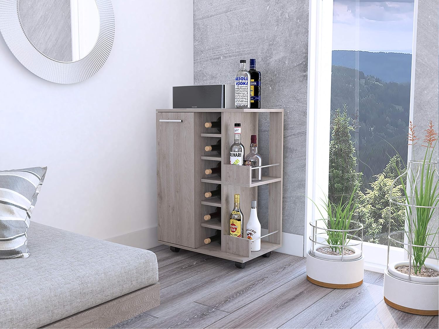 Espresso Bar Cart Cabinet with 6-Cubbies and 2-Shelves V45342