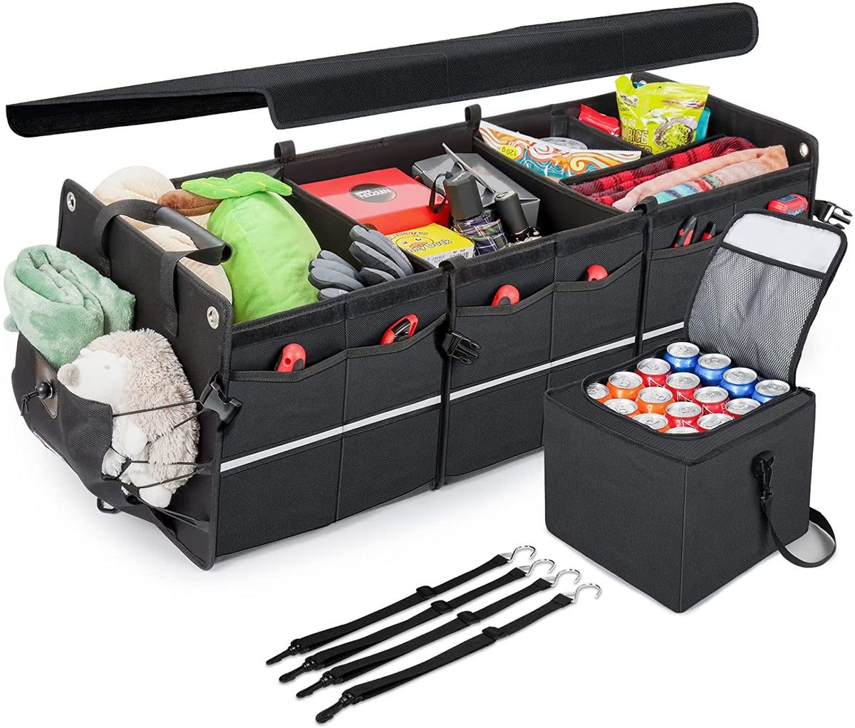 Black Collapsible Car Trunk Organizer with Cooler Bag V51195