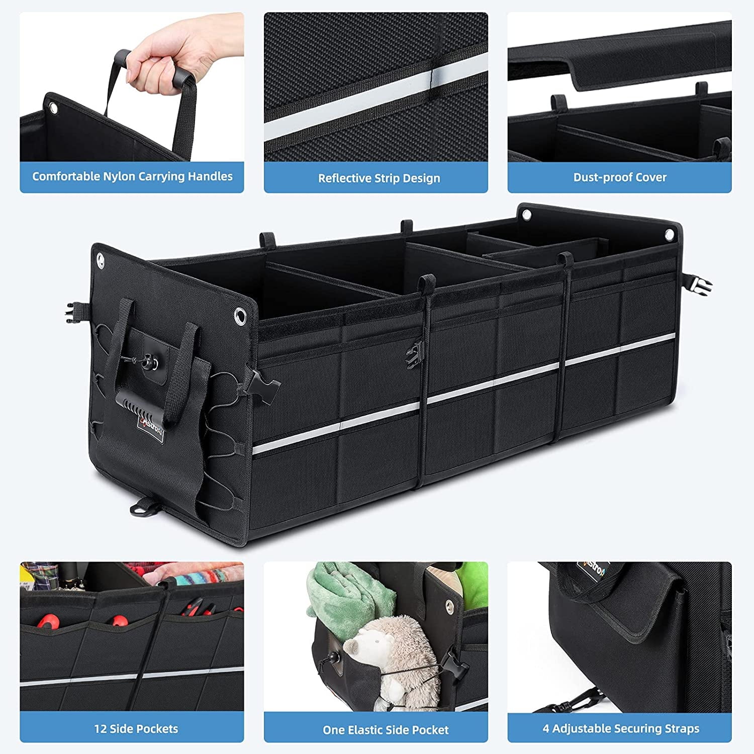 Black Collapsible Car Trunk Organizer with Cooler Bag V51195