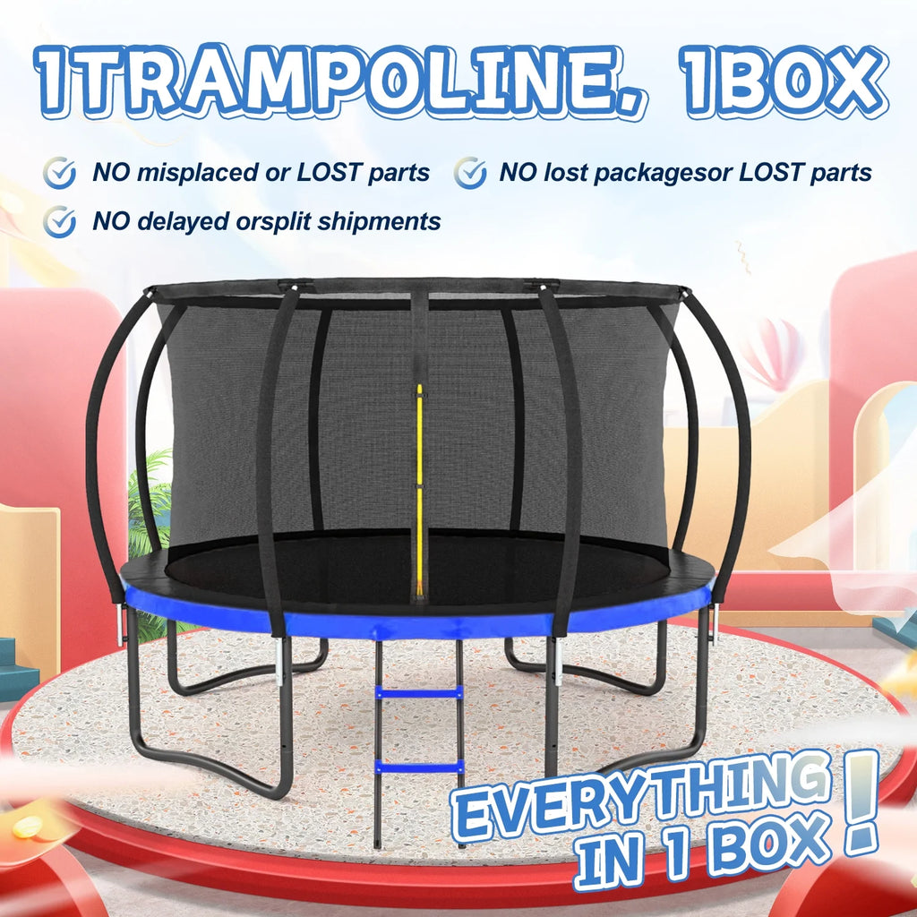 12 FT Outdoor Children's Trampoline with Safety Fence Net, Ladder, PVC Spring Cover Pad B13322