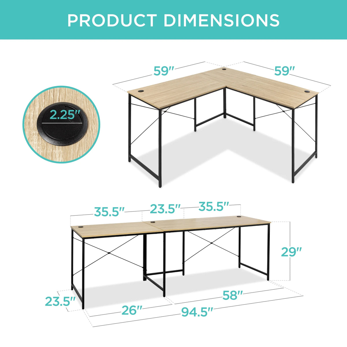 Oak/Black Modular L-Shaped Desk T75034