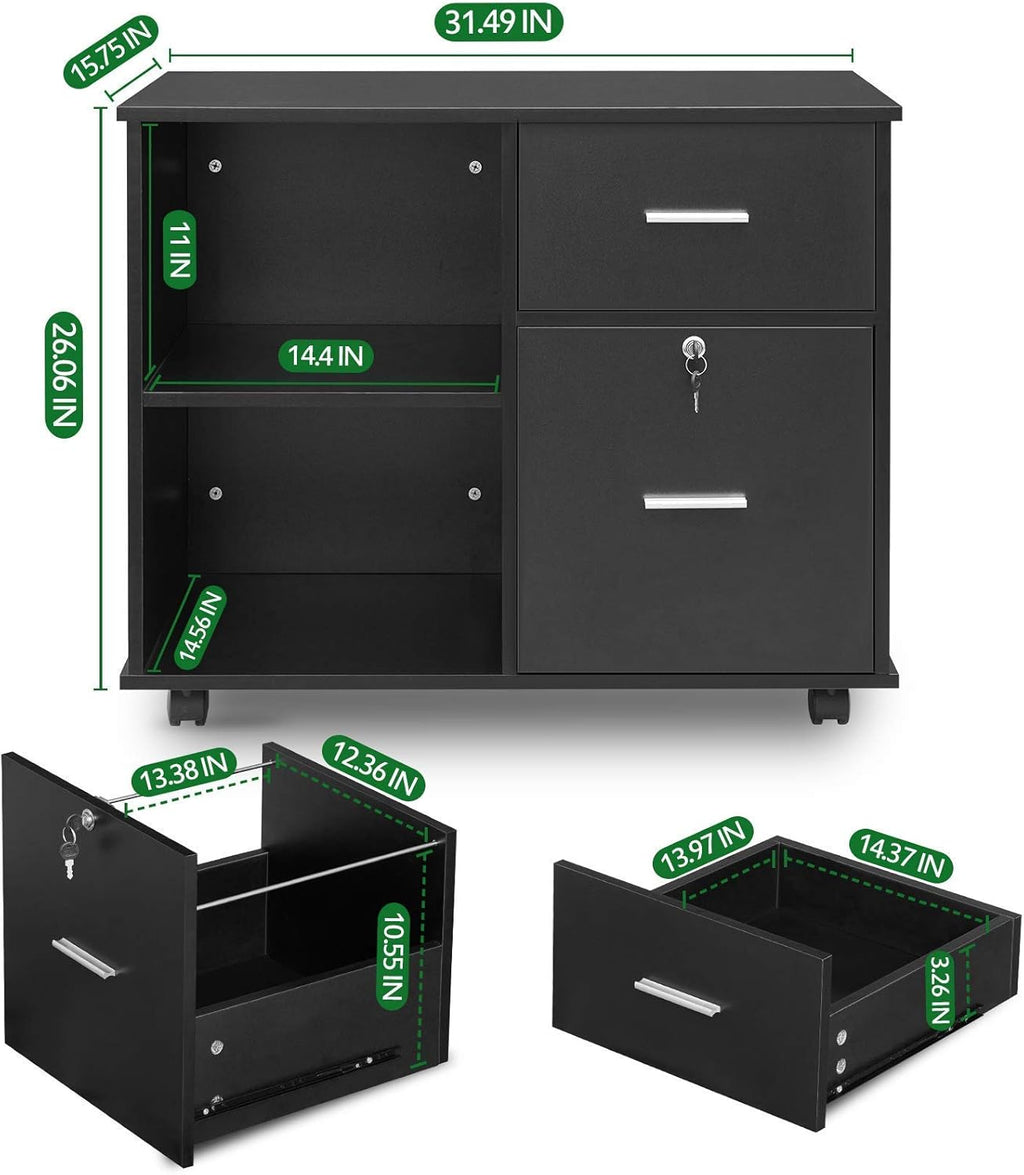 L Shaped Desk and File Cabinet with Open Storage Shelf B6004