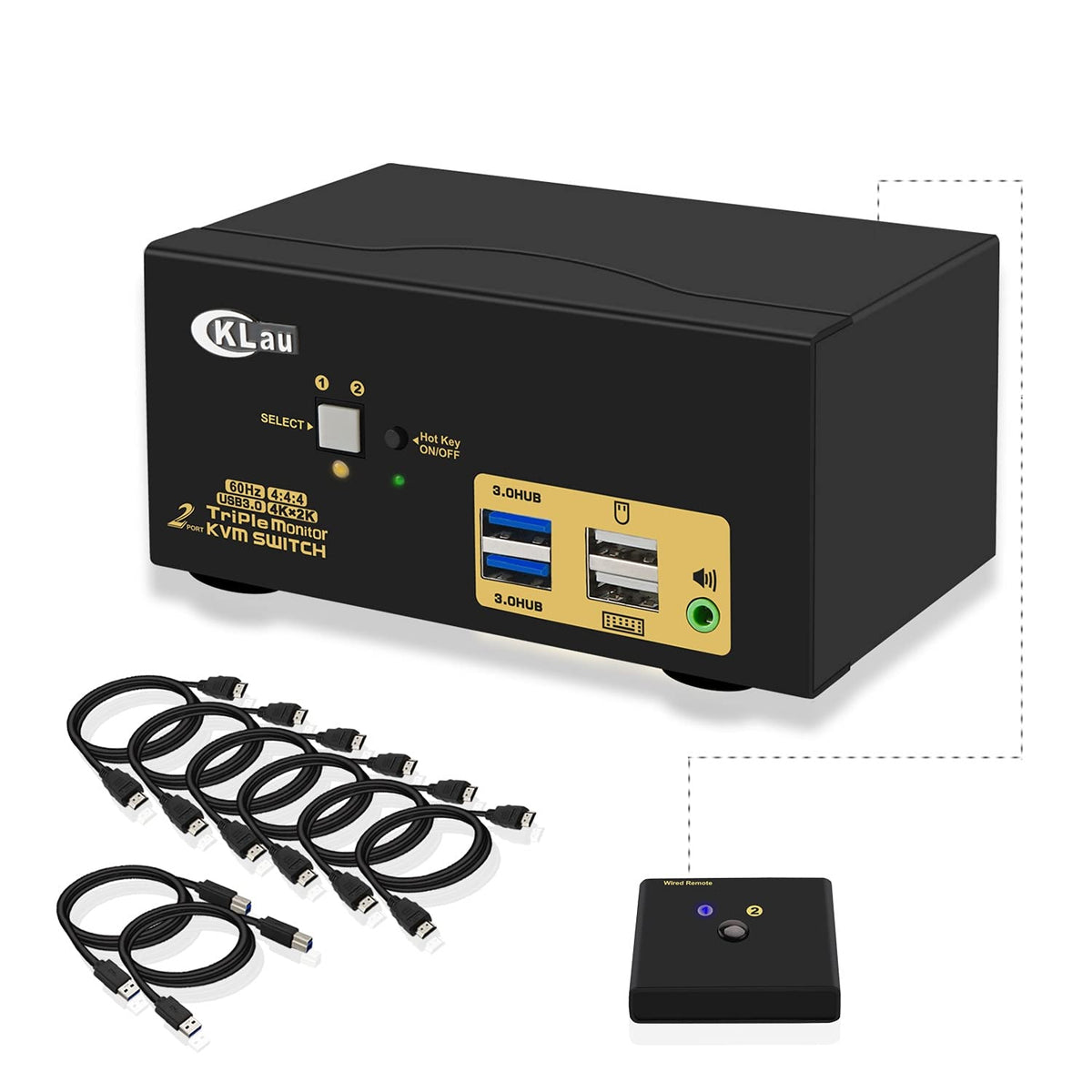 2 Port 3 Monitor KVM Switch HDMI with Audio Q426