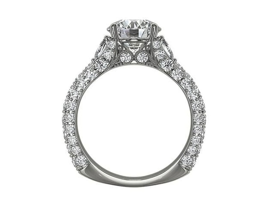 14K White Gold Solitaire Engagement Ring with Accents V609