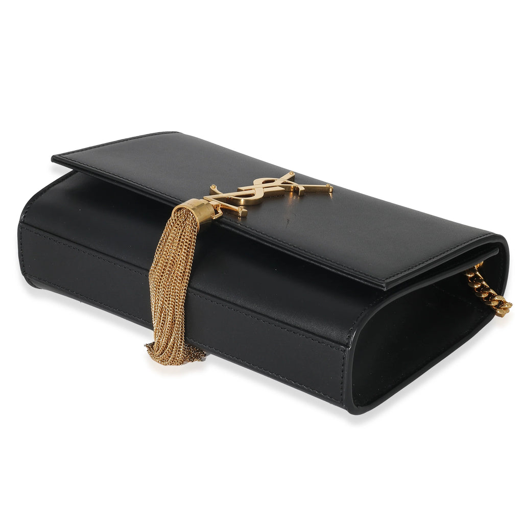 Black Smooth Leather Small Tassel Bag M8572