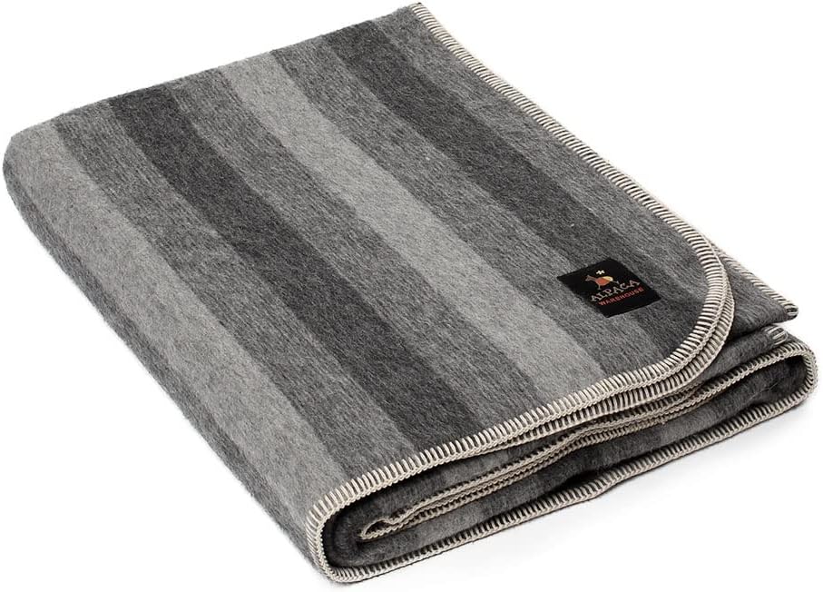 Twin Soft Gray Ivory Alpaca Wool Blanket with Whipstitch Trim O777