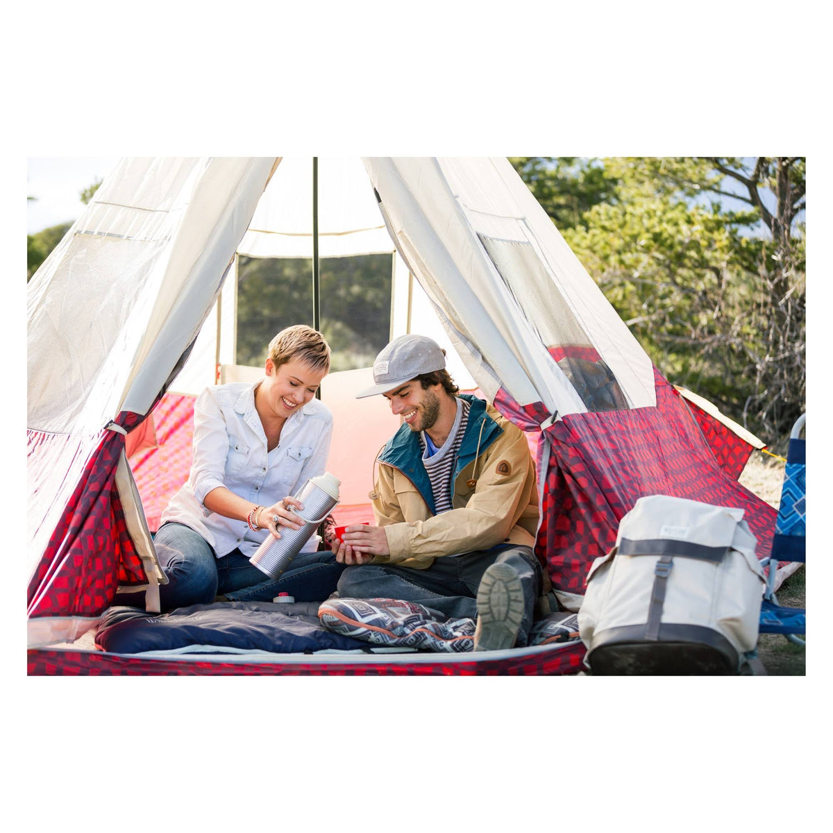Red Plaid 5 Person Camping Teepee Tent G759