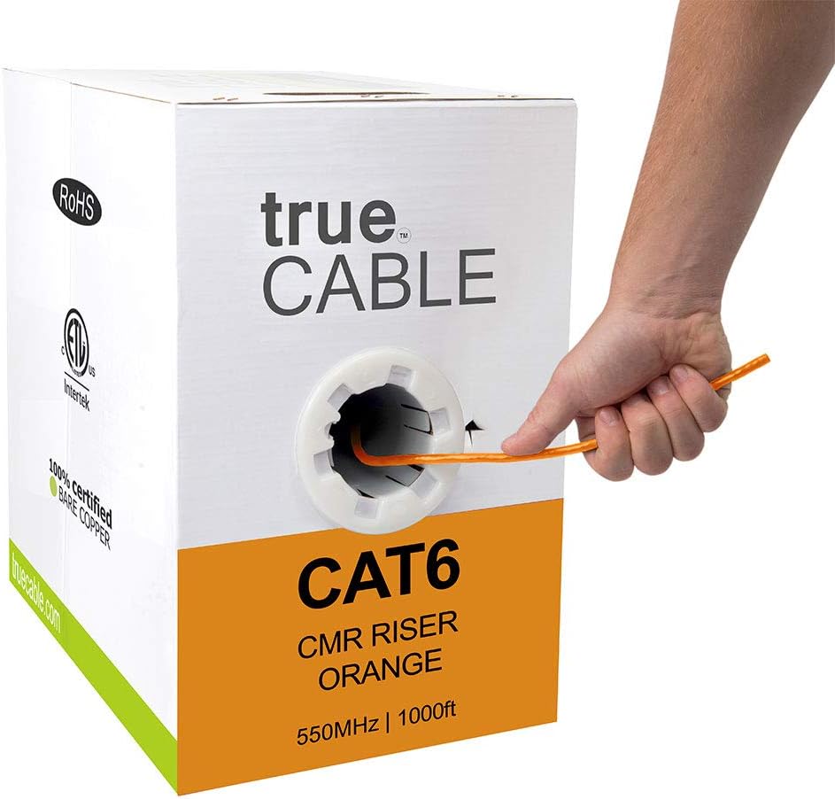 Cat6 Riser 1000ft Yellow 23AWG 4 Pair Solid Bare Copper Bulk Ethernet Cable D215