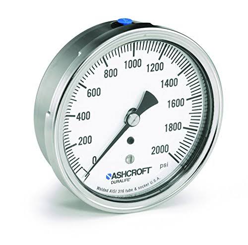 Pressure Gauge, 1/4 Thread, 0-2,000 Scale Range, Center Back Connection E331815