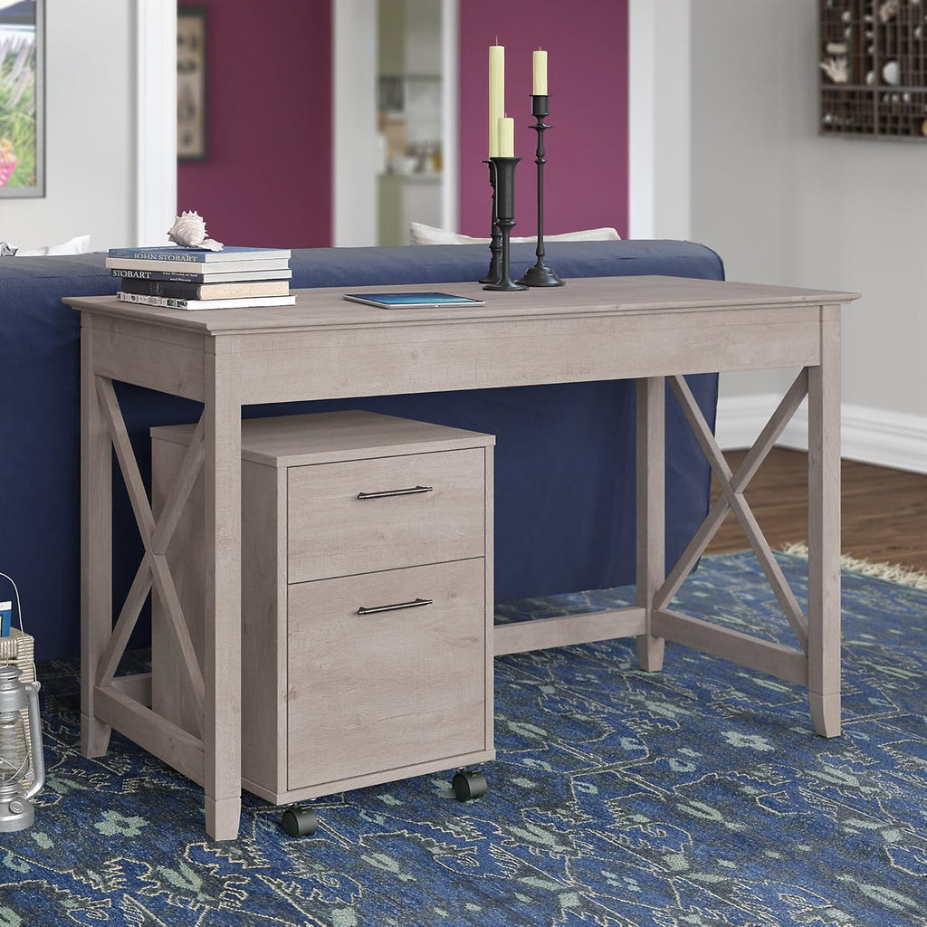 54W Computer Desk with Storage and 2 Drawer Mobile File Cabinet in Washed Gray W165