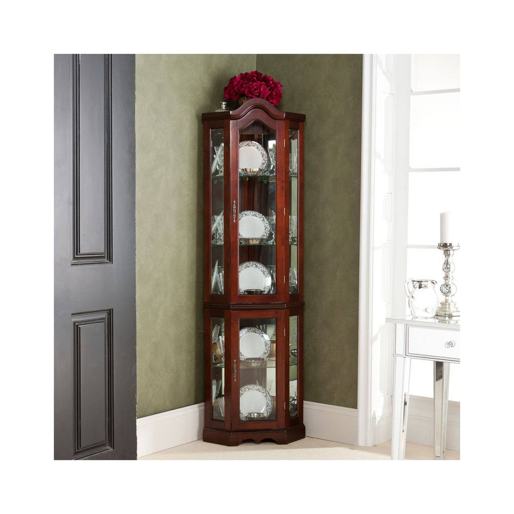Lighted Corner Curio Cabinet Mahogany V41023