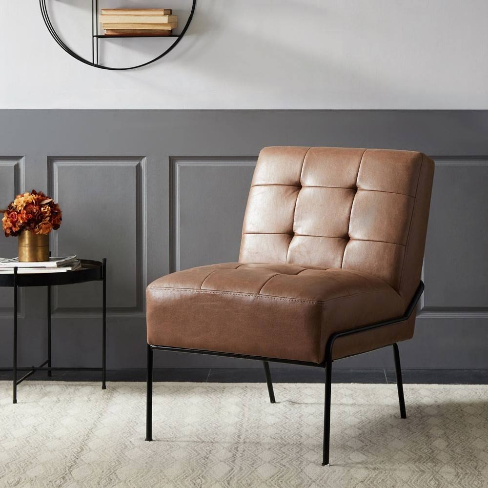 Walnut Faux Leather Armless Accent Chair O104