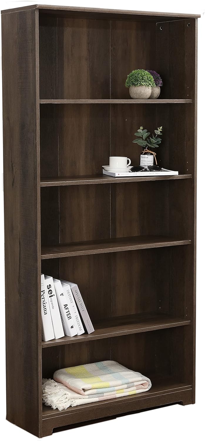 Gray 5-Shelf Wooden Bookcase T971