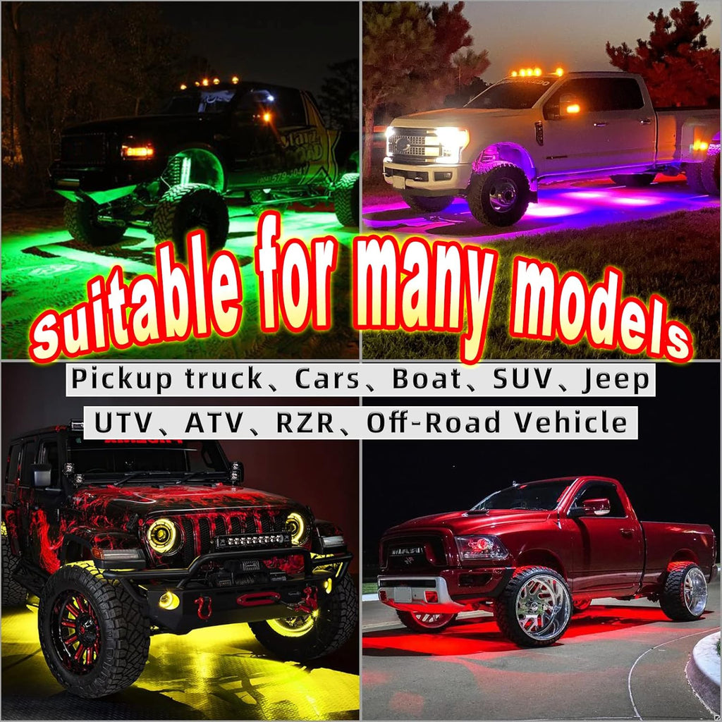 8 Pods RGB LED Rock Lights Kit, Multi Color Waterproof Underglow Kit U178524