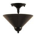 Two Light Semi-Flush Mount Matte Black with Charcoal Spiral Glass I109