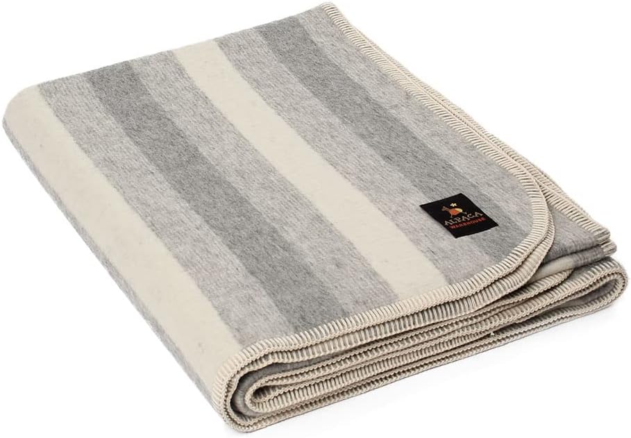 Twin Soft Gray Ivory Alpaca Wool Blanket with Whipstitch Trim O777