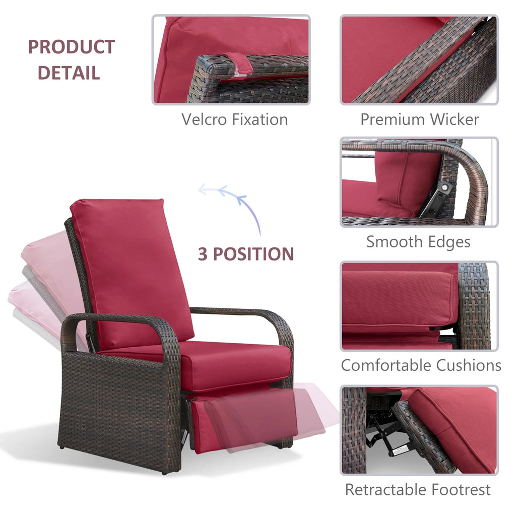 Red Resin Wicker Recliner Chair with Footrest M36029