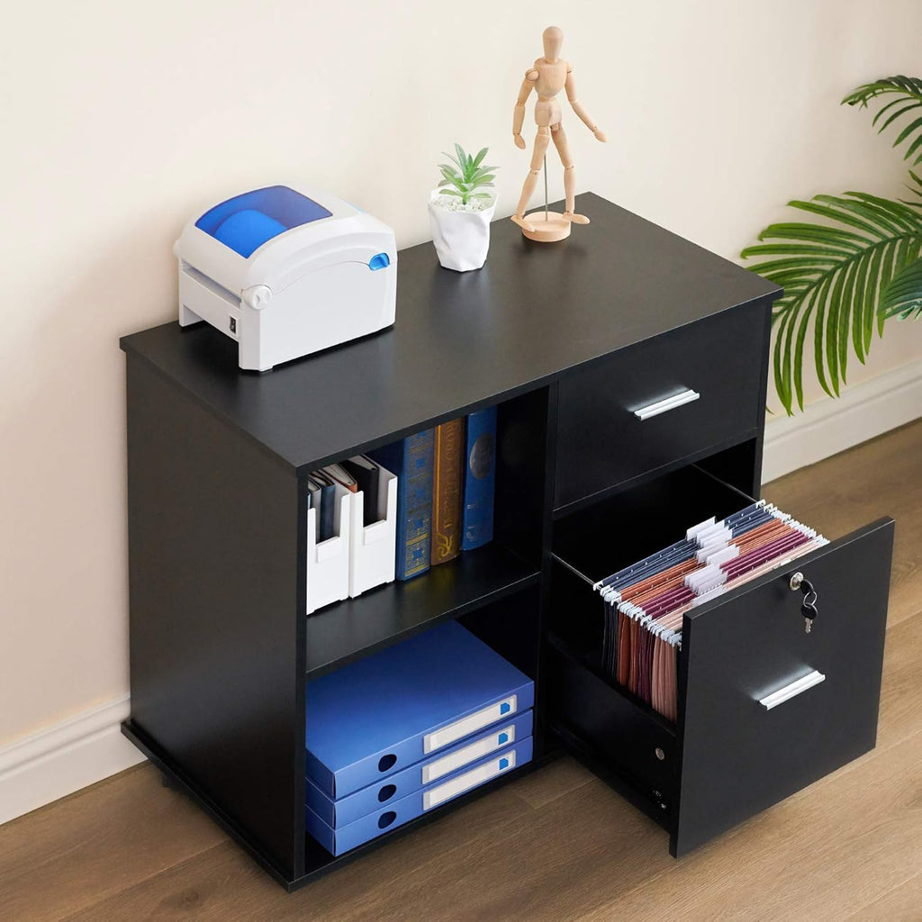 L Shaped Desk and File Cabinet with Open Storage Shelf B6004