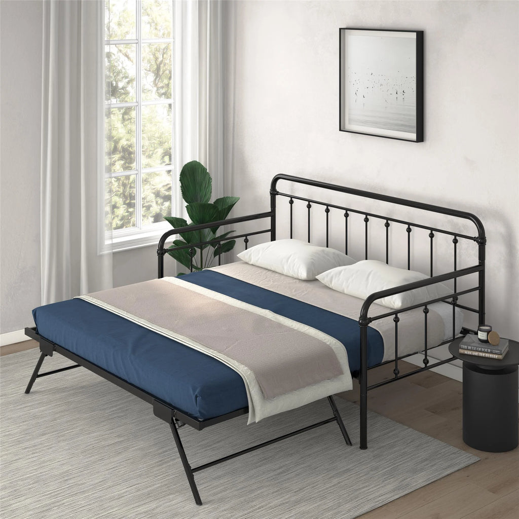 Twin Black Metal Daybed with Pop Up Trundle Bed A734