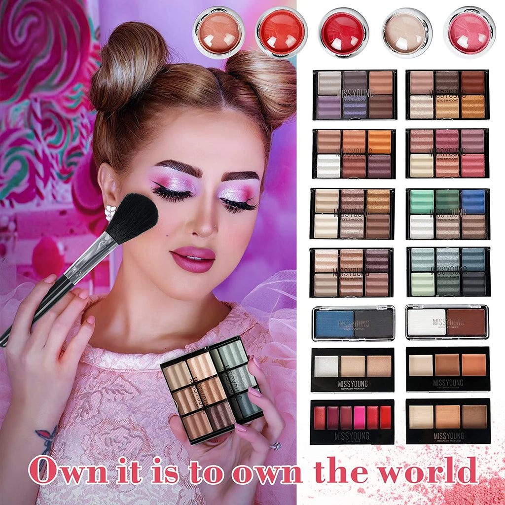 Makeup Kit with Eyeshadow Palette Lipstick Blush Foundation Concealer Face Powder Mascara Lipgloss Brush J771