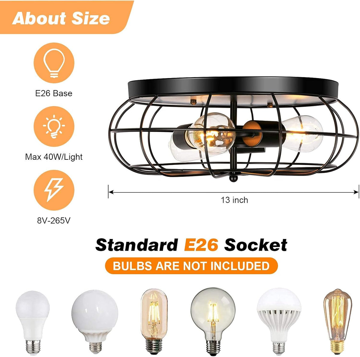 3 Pack Semi Flush Mount Ceiling Light, 3 Lights Metal Cage Light Fixture W901690