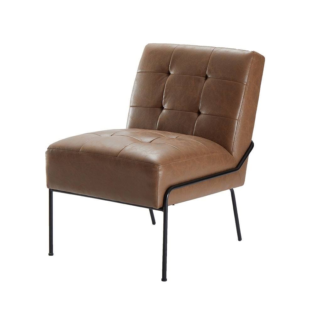Walnut Faux Leather Armless Accent Chair O104