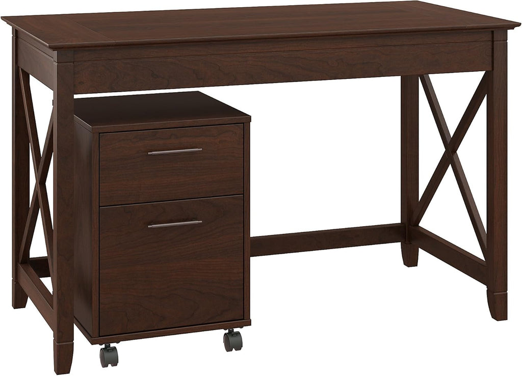 54W Computer Desk with Storage and 2 Drawer Mobile File Cabinet in Washed Gray W165