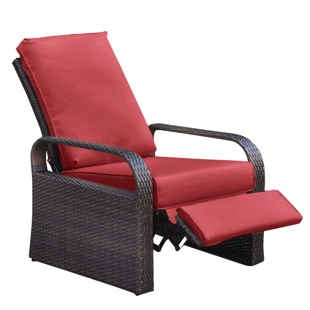 Red Resin Wicker Recliner Chair with Footrest M36029