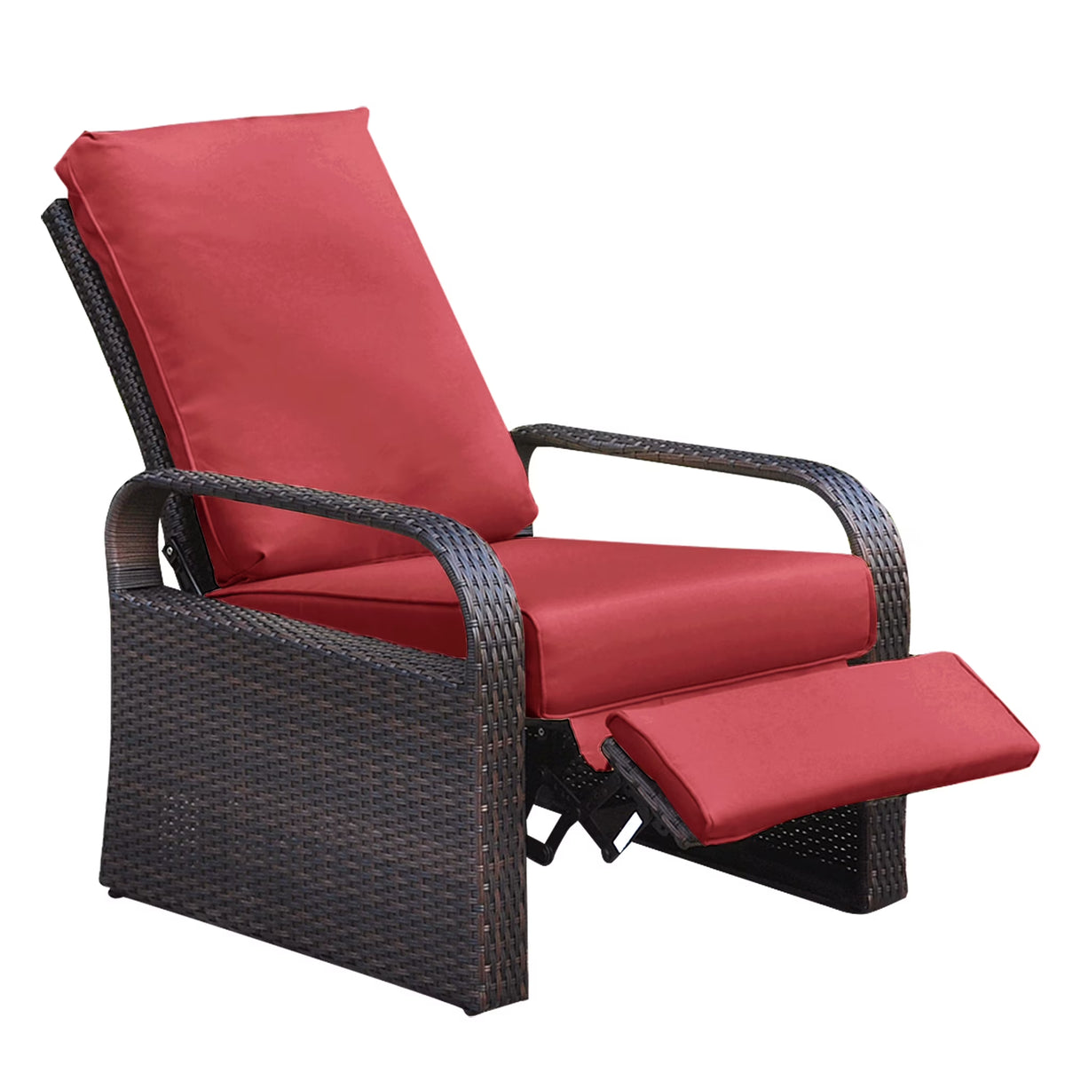 Red Resin Wicker Recliner Chair with Footrest M36029