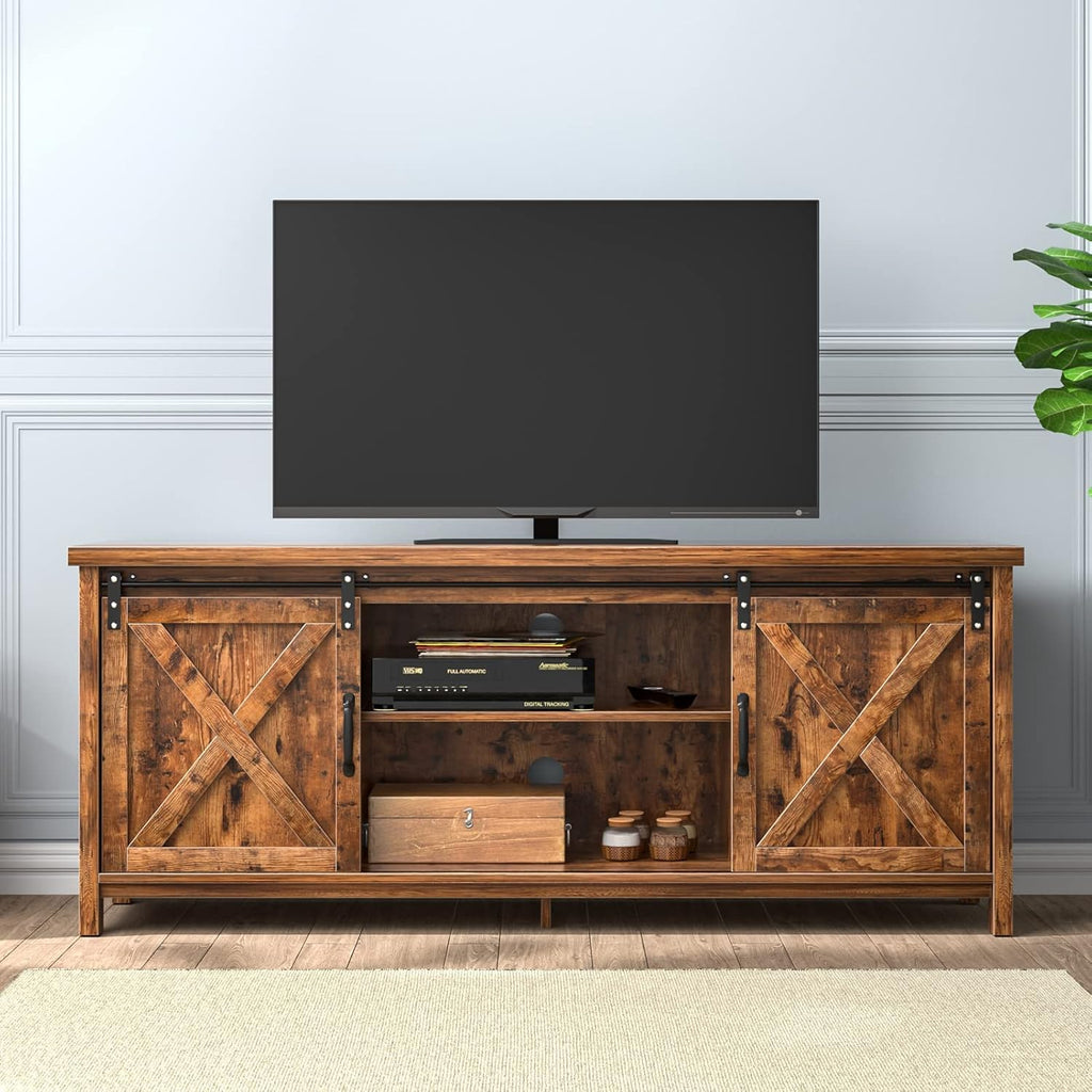 Farmhouse TV Stand with Sliding Barn Door and Storage Cabinet C13828