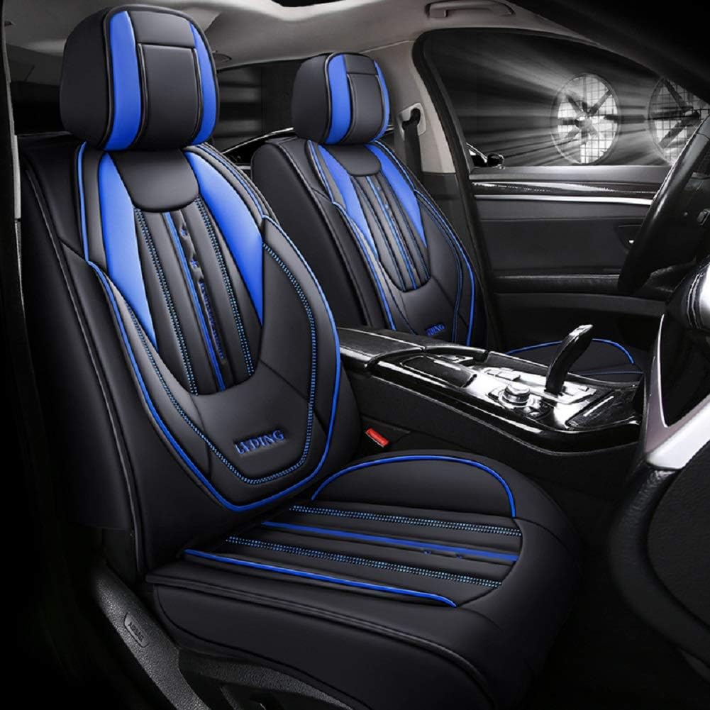 Black-Red PU Leather Car Seat Covers 5 Seats Full Set J51902
